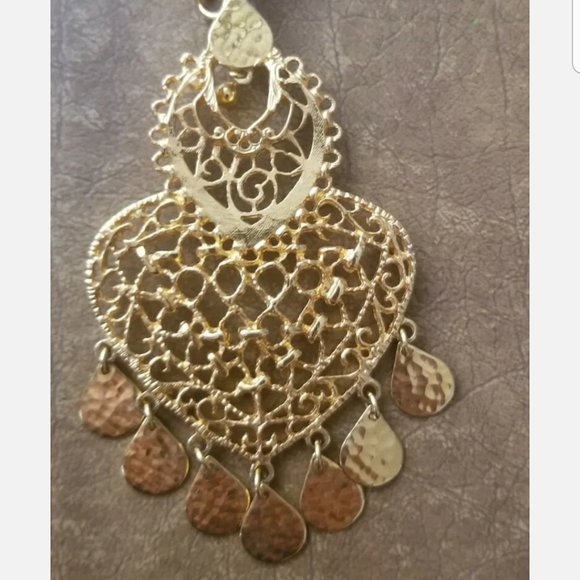 VINTAGE DESIGNER JOSE MARIA BARRERA HAMMERED GOLD DANGLE DROP CHANDELIER EARRING - Picture 7 of 8